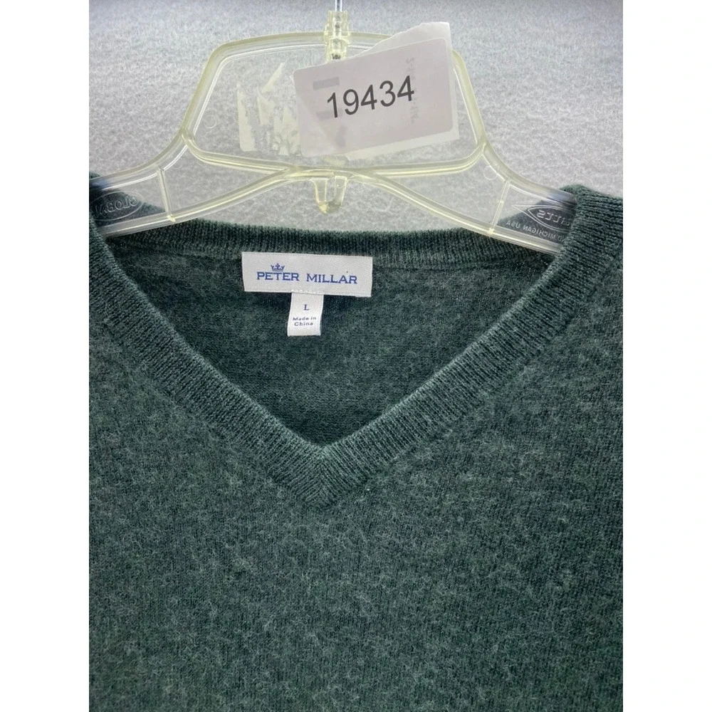 Peter Millar Sweater Mens Sz L Green Merino Wool Lyocell V-Neck Pull Over‎